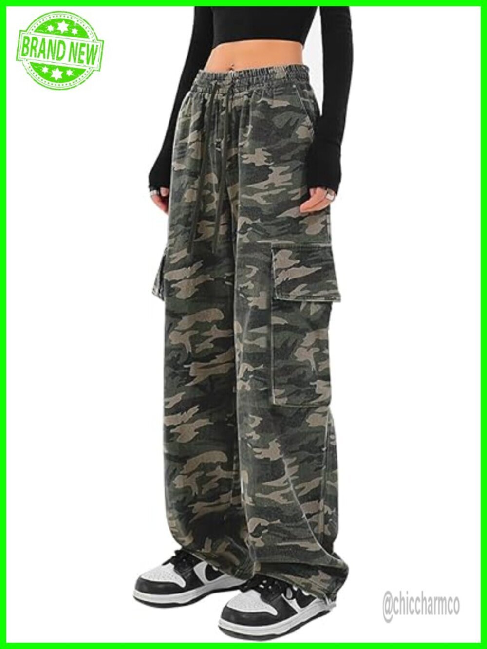 Women's Baggy Y2K Wide Leg Cargo Pants with Drawstring